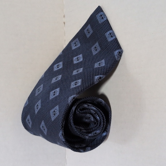 Daniel De Fasson Studio Men's 100% Silk Handmade Tie - Blue Print - Picture 2 of 4